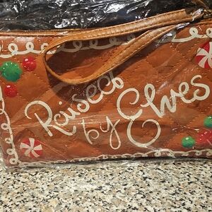 Rare Vintage Retired Too Faced Raised by Elves Brown Quilted Christmas Clutch